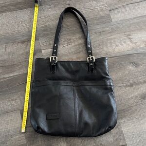 Lancaster Pebbled Black Leather Soft. Shoulder/Tote/Travel Bag. 15 x 17